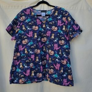 Dark blue ,Cherokee, 2xl,100%,cotton Smock with cats and dogs ,scrubs.